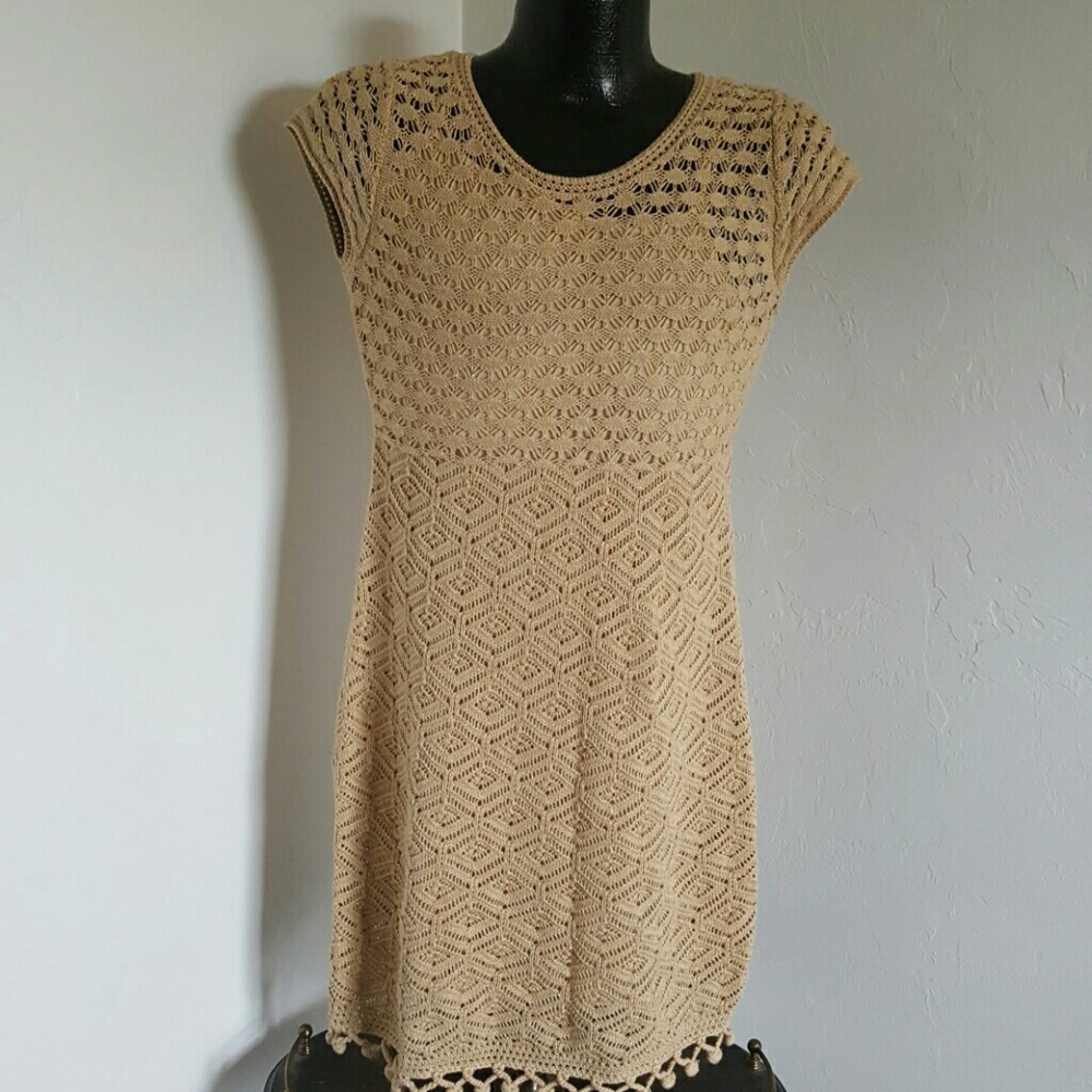 Lilly Pulitzer cream dress lining short sleeve knit crochet women size S